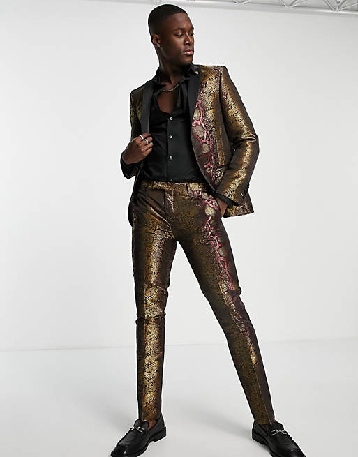 Navarrette Skinny Suit Jacket In Burgundy