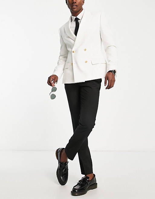 Wedding Skinny Blazer With Gold Buttons In White