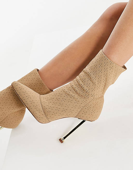 Sock Boots With Gold Heel In Beige