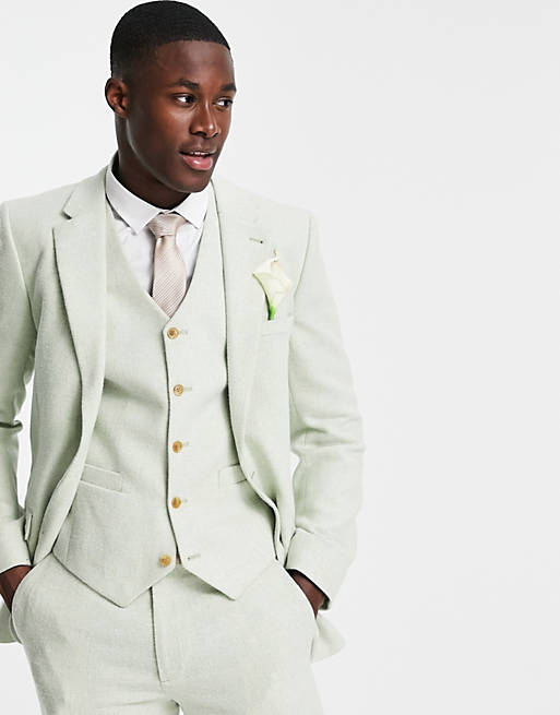 Wedding Super Skinny Wool Mix Suit In Pastel Green Twill