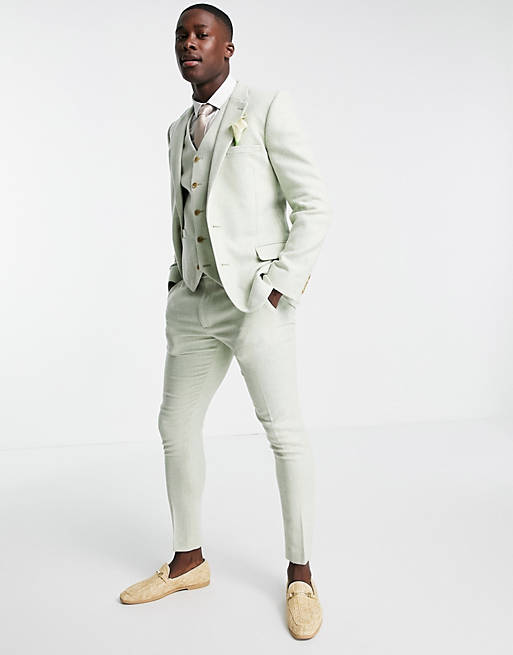 Wedding Super Skinny Wool Mix Suit Trousers In Pastel Green Twill