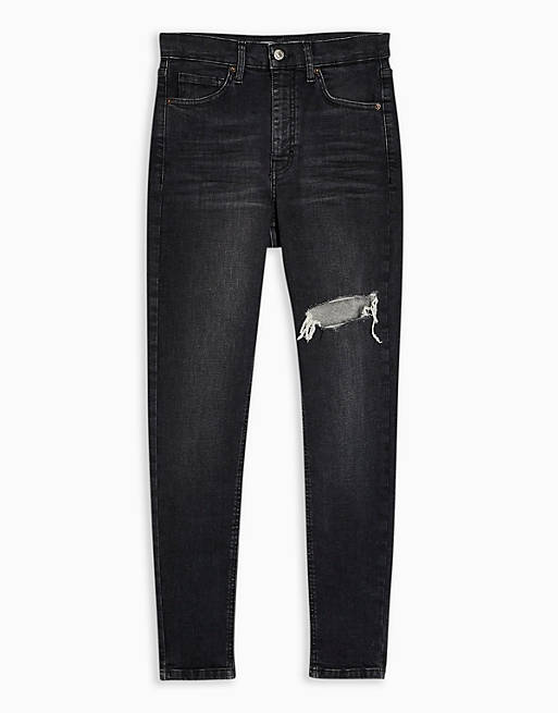 Jamie Thigh Rip Skinny Jeans In Washed Black
