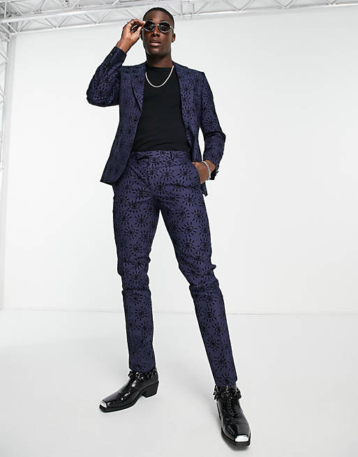 Suit Set In Navy With Eye Print Flocking