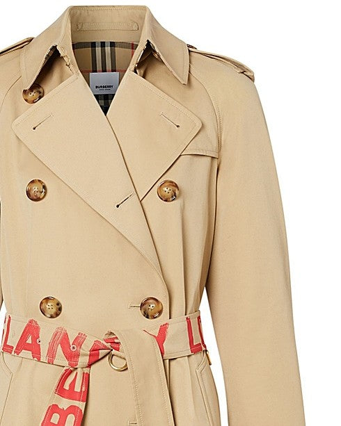 Logo Print Cotton Gabardine Trench Coat