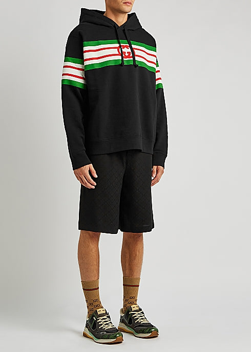 Black Striped Hooded Cotton Sweatshirt