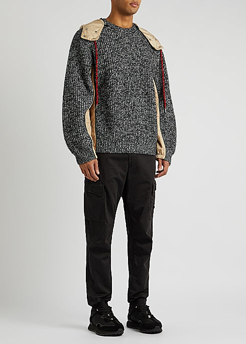Black Panelled Wool-Blend Jumper
