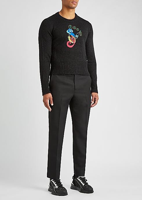 Black Intarsia Mohair-Blend Jumper