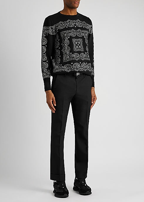 Black Bandana-Intarsia Silk Jumper