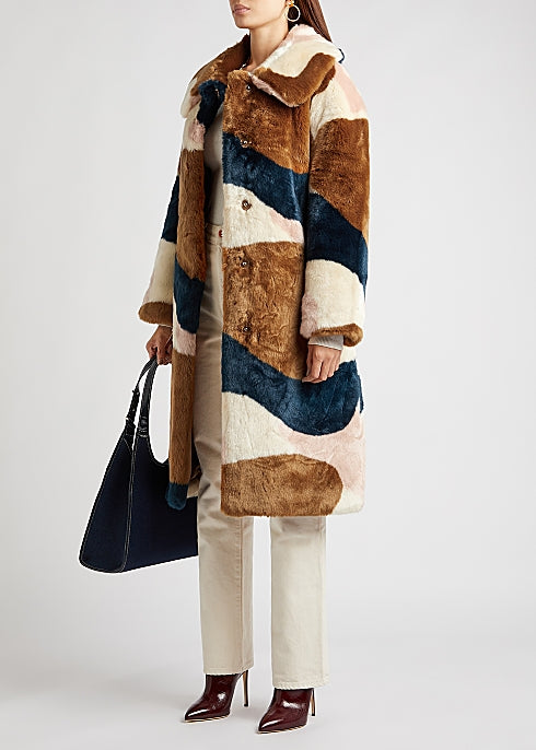 Katrina Printed Belted Faux Fur Coat