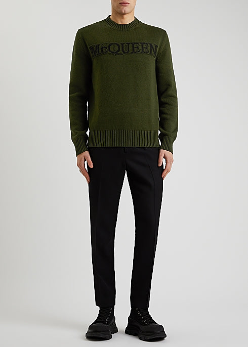 Army Green Logo Cotton Jumper