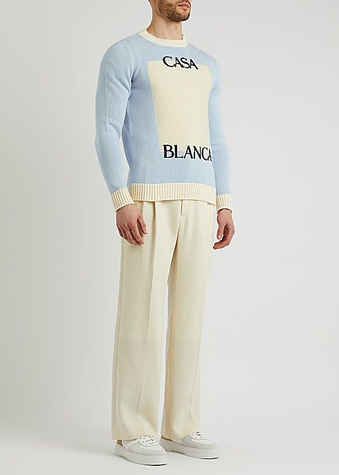 Two-Tone Logo Knitted Cotton Jumper