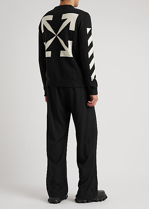 Black Logo-Intarsia Cotton-Blend Jumper