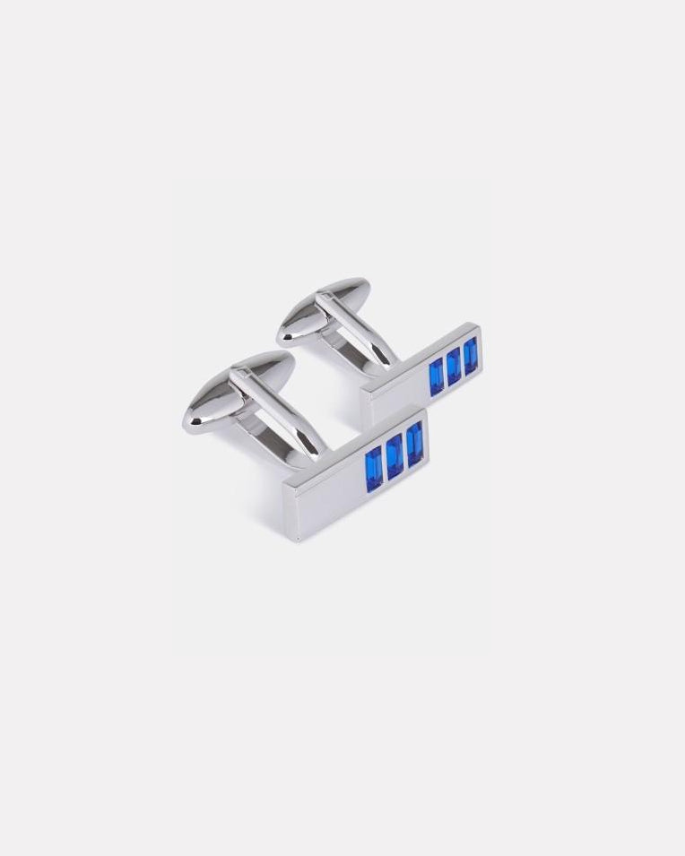 Brushed & Shiny Rhodium Sapphire-Effect Cufflink