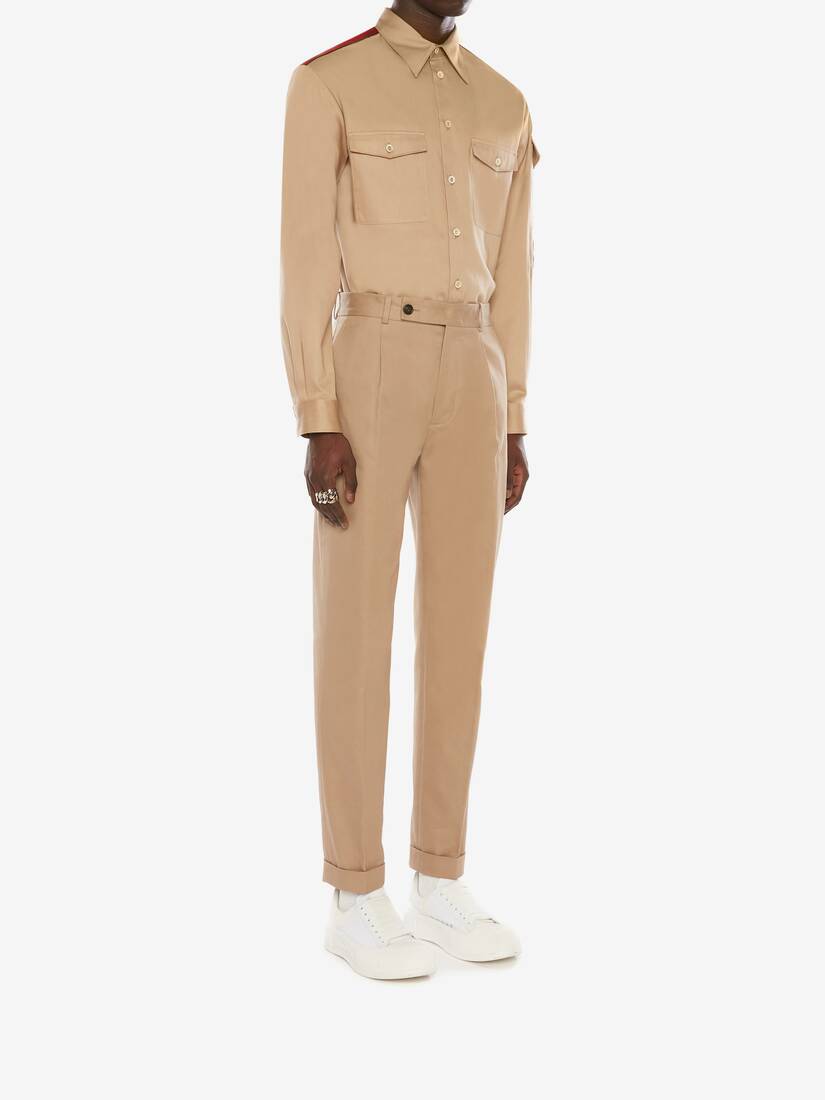 Men's Selvedge Tape Military Shirt in Beige