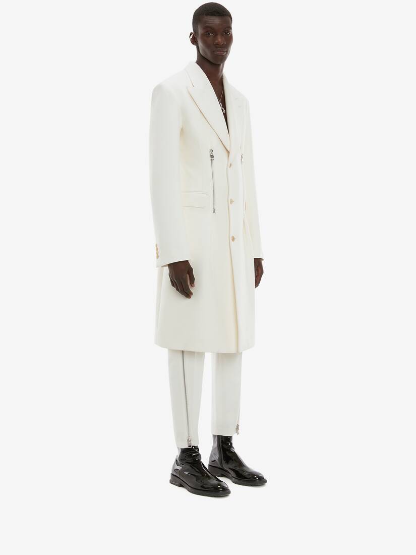 Men's Zip Detail Tailored Coat in Bone