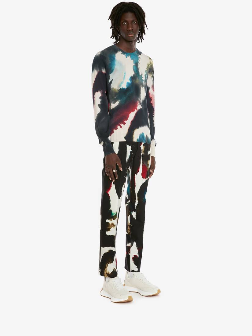 Men's Watercolour Print Jumper in Putty