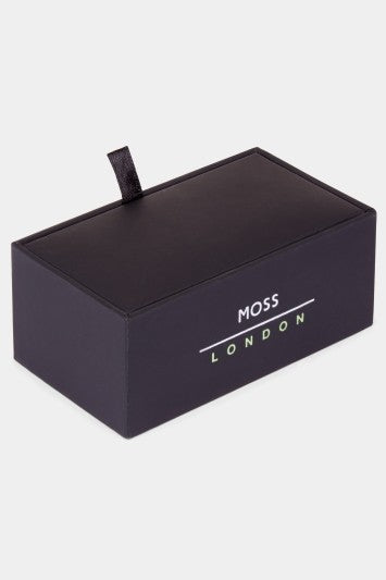 Shiny Rhodium with Black Carbon Fibre Weave Cufflink