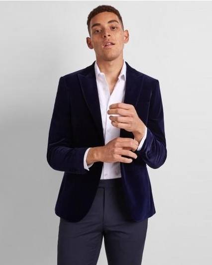 Skinny Fit Blue Velvet Dress Jacket – Exclusive MR