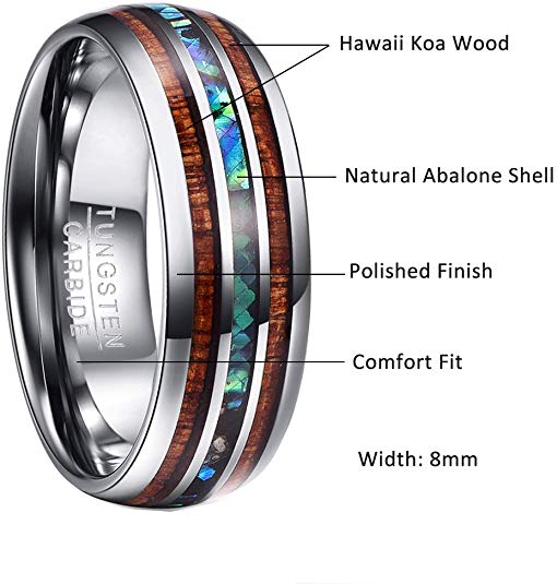8mm Tungsten Carbide Ring Abalone Shell
