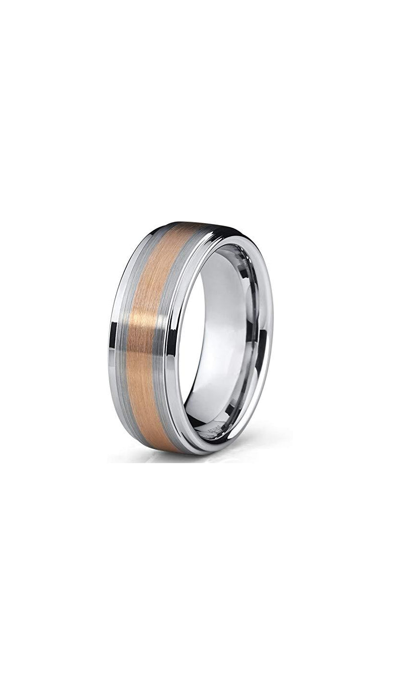 Two Tone Rose Plated Tungsten Band Ring