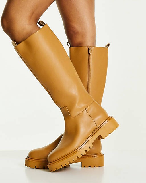 Vegan Chunky Knee High Flat Boot In Brown – Exclusive MR