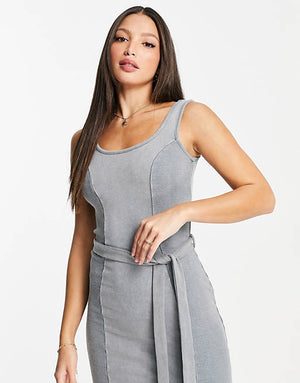 Washed Vest Jersey Midi Dress In Stone