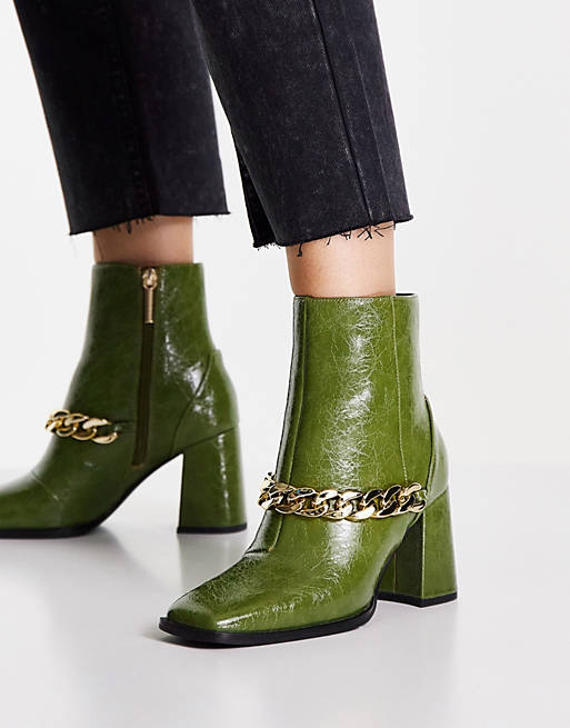 Boom Dark Green Chain Ankle Boot