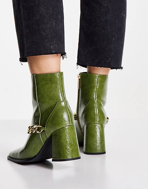 Boom Dark Green Chain Ankle Boot