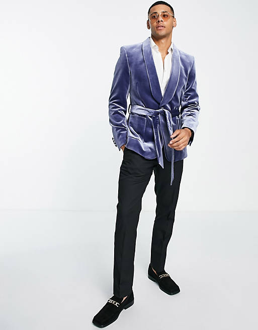 Super Skinny Smoking Jacket In Dusky Blue