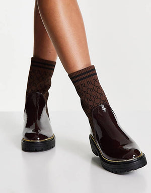 Monogram Knit Flat Sock Boot In Brown