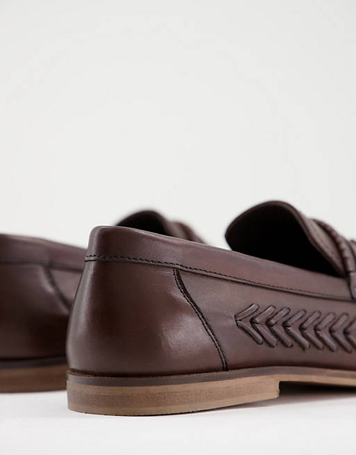 Woven Tassel Loafers In Brown Leather