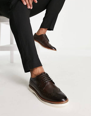 Brogue Shoe In Brown Leather On White Wedge Sole