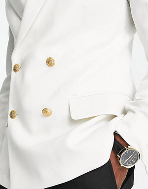 Wedding Skinny Blazer With Gold Buttons In White