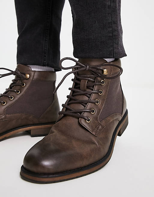 Lace Up Boot In Brown Faux Leather