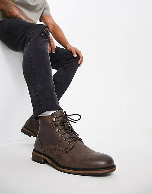 Lace Up Boot In Brown Faux Leather