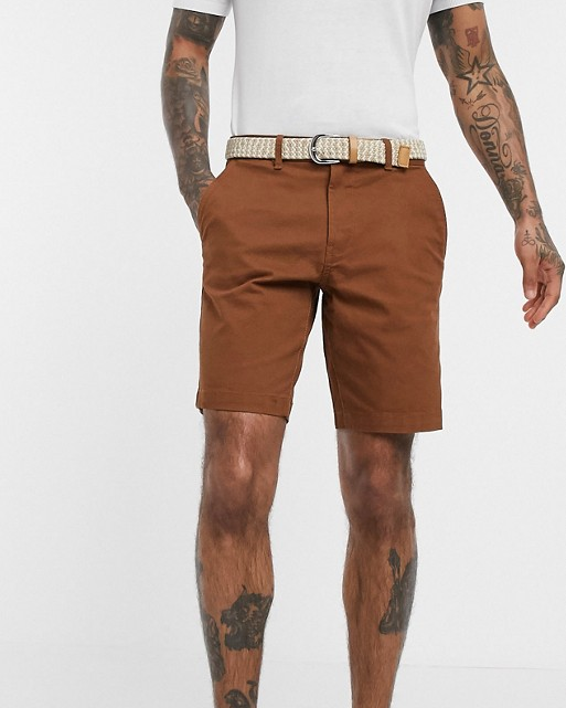 Burton Menswear Organic Chino Shorts in Brown