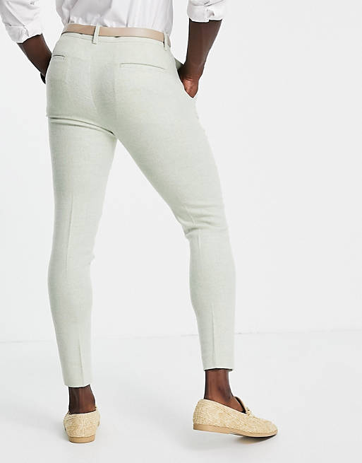 Wedding Super Skinny Wool Mix Suit Trousers In Pastel Green Twill