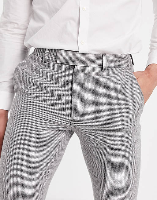 Wedding Super Skinny Wool Mix Suit Trousers In Grey Puppytooth