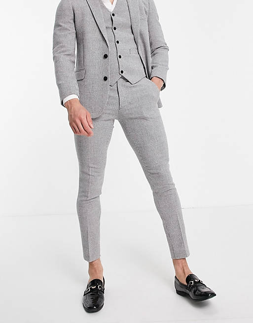 Wedding Super Skinny Wool Mix Suit Trousers In Grey Puppytooth