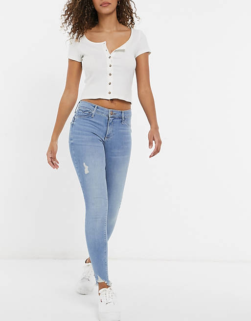 Raw Hem Bum Sculpt Skinny Jeans In Light Auth Blue