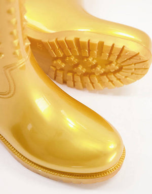 Grateful Studded Wellie Boots In Gold