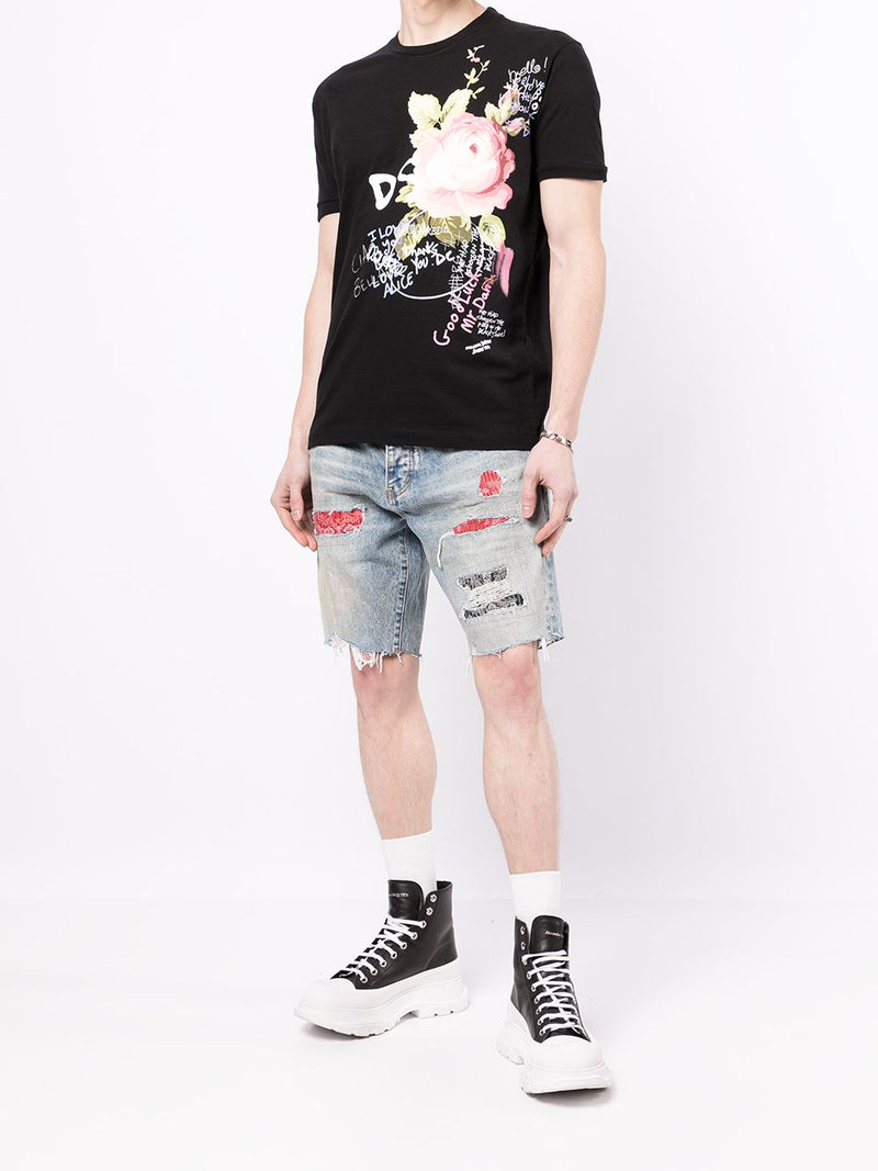 Flowers Print T-Shirt Black