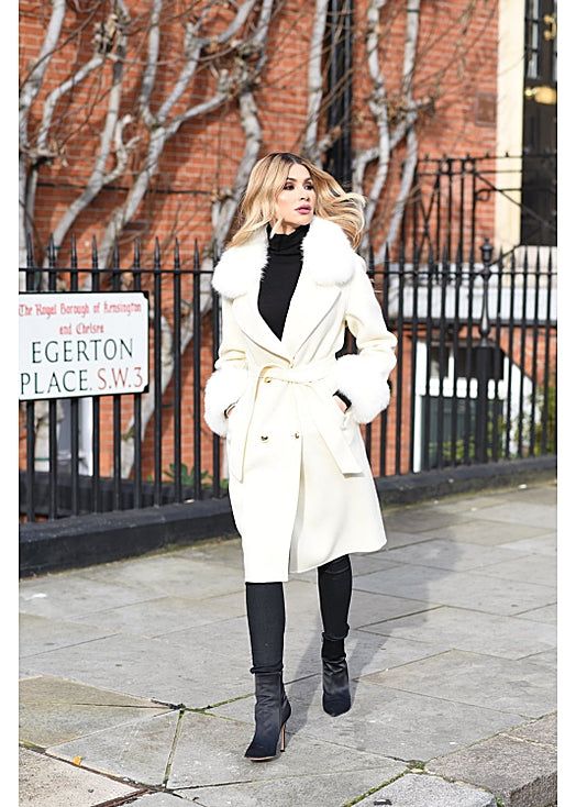 Cream Cashmere Fox Trim Coat