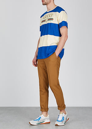 Striped Logo-Print Cotton-Blend T-Shirt