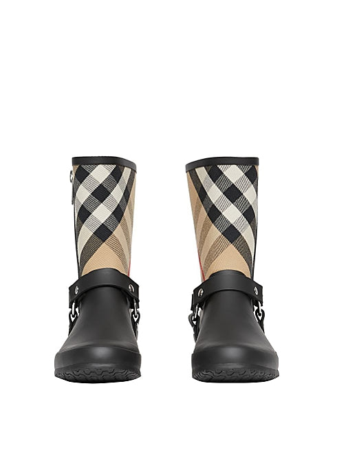 Strap Detail House Check Rubber Rain Boots