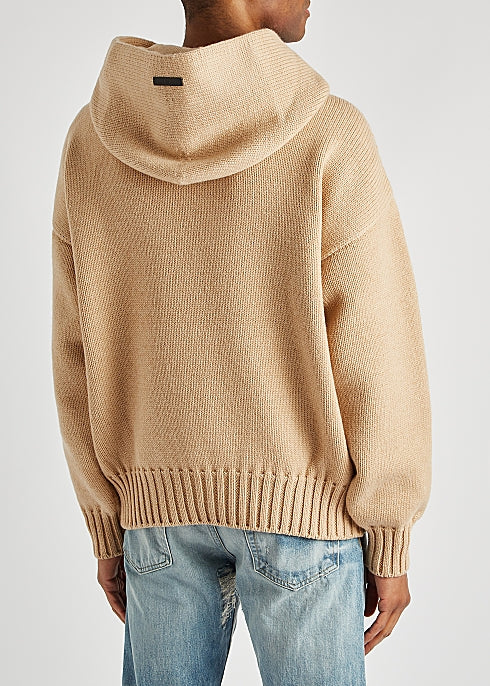 Camel Hooded Wool Sweatshirt