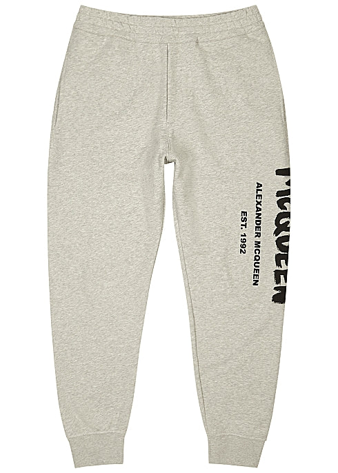 Grey Logo Mélange Cotton Sweatpants