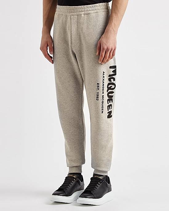 Grey Logo Mélange Cotton Sweatpants