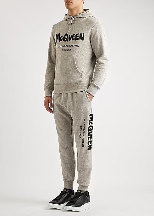 Grey Logo Mélange Cotton Sweatpants