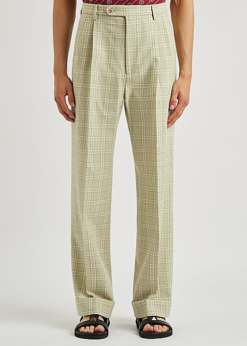 Checked Straight-Leg Wool-Blend Trousers